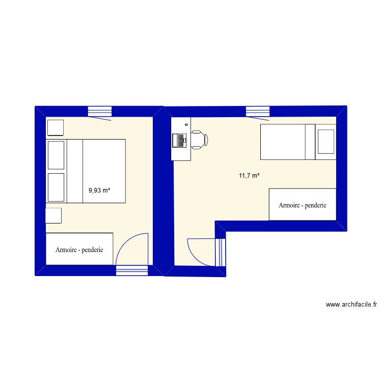 plan appart. Plan de 2 pièces et 22 m2