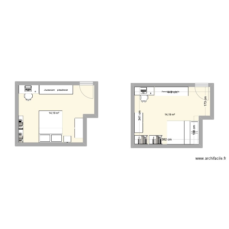 chambre  zoo. Plan de 2 pièces et 28 m2