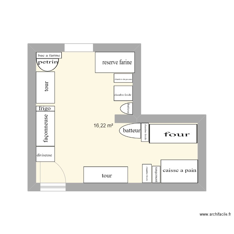 boulangerie. Plan de 1 pièce et 16 m2