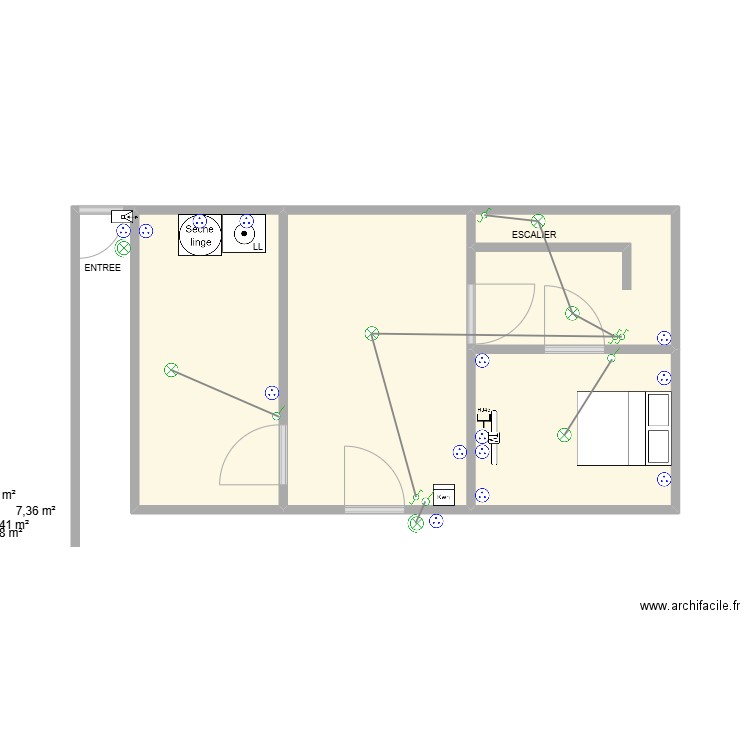 plan maison T3 RDC. Plan de 4 pièces et 27 m2