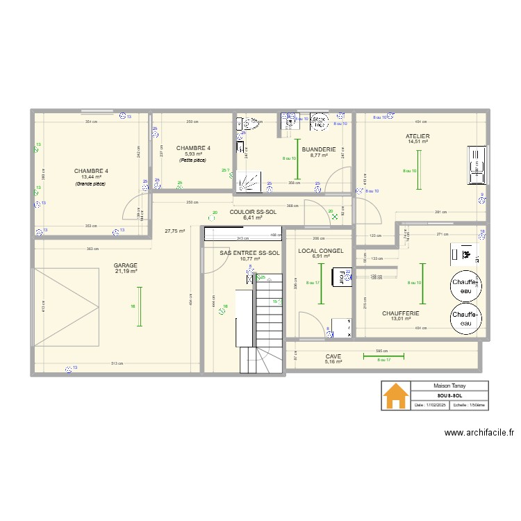 Tanay Sous-sol. Plan de 9 pièces et 106 m2