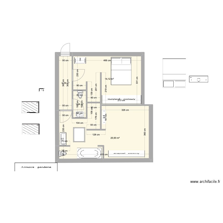 Volkan nouveau. Plan de 4 pièces et 40 m2