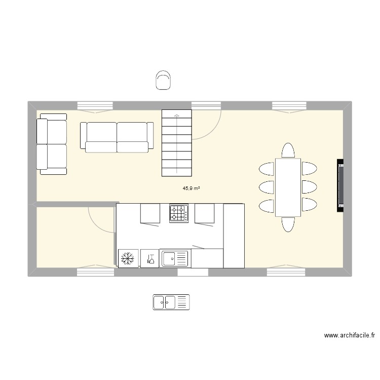 maison vide. Plan de 1 pièce et 46 m2