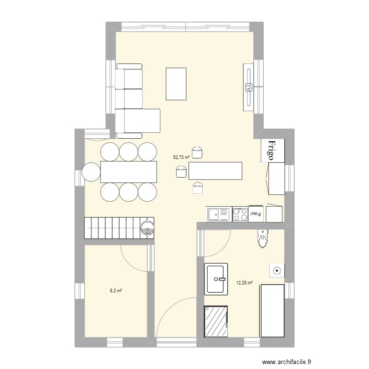 Chalet. Plan de 3 pièces et 73 m2