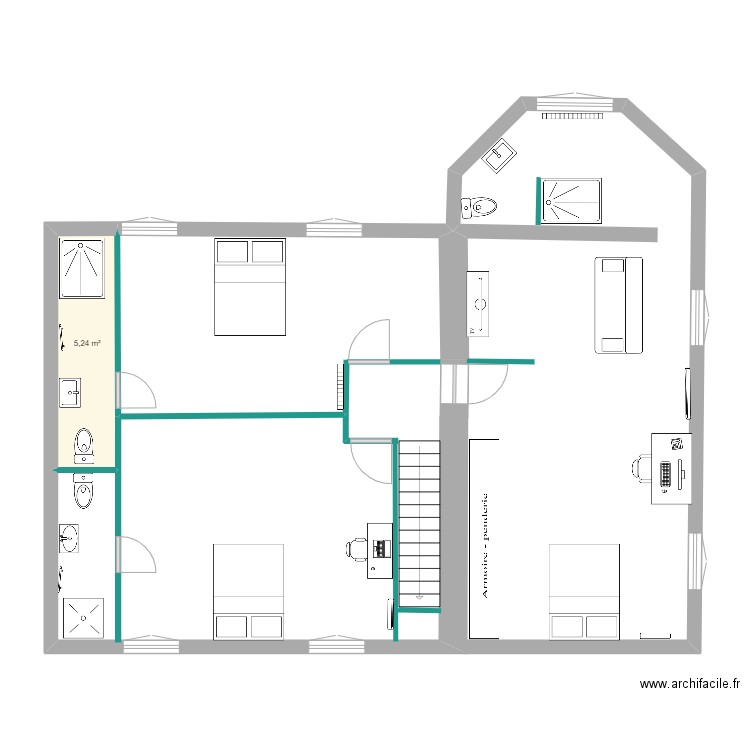 etage. Plan de 1 pièce et 5 m2