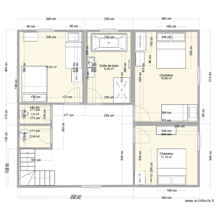 1er étage. Plan de 6 pièces et 55 m2