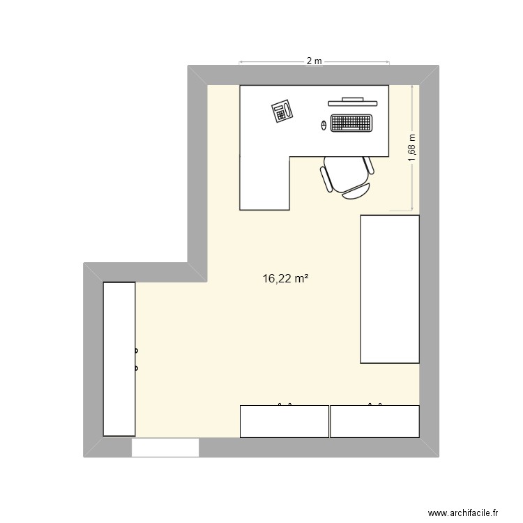 bureau. Plan de 1 pièce et 16 m2