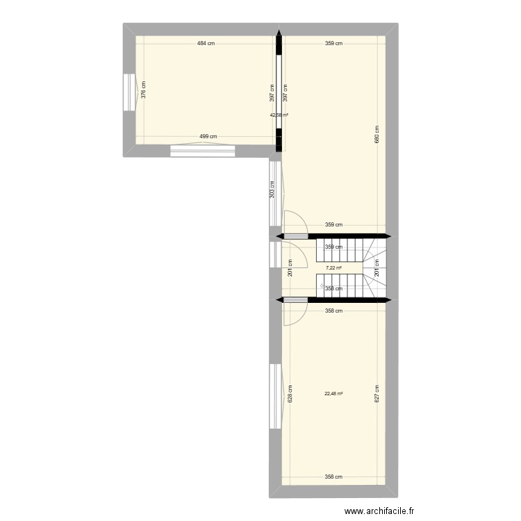 Plan du RDC. Plan de 3 pièces et 72 m2