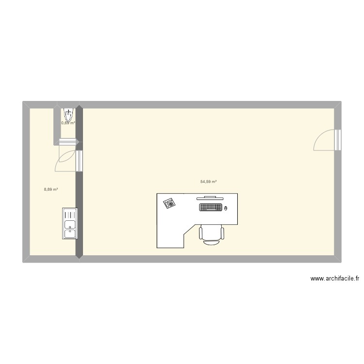 travaille. Plan de 3 pièces et 64 m2