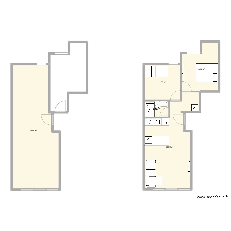 rez de chaussée. Plan de 5 pièces et 85 m2