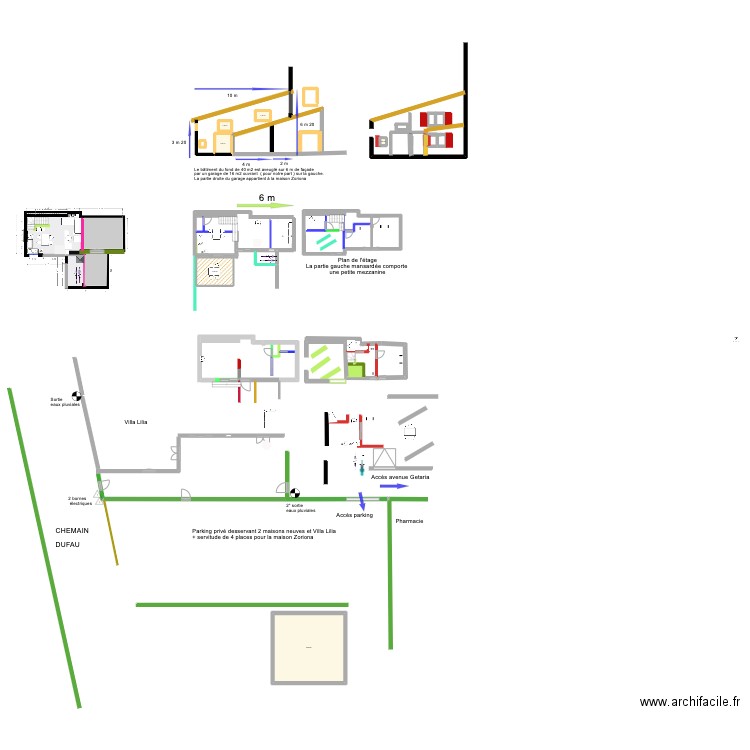 3 garages rez de chaussee. Plan de 7 pièces et 75 m2