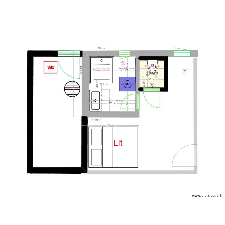 SALLE D'EAU  PONZEVERA  JEAN-JEROME. Plan de 1 pièce et 1 m2