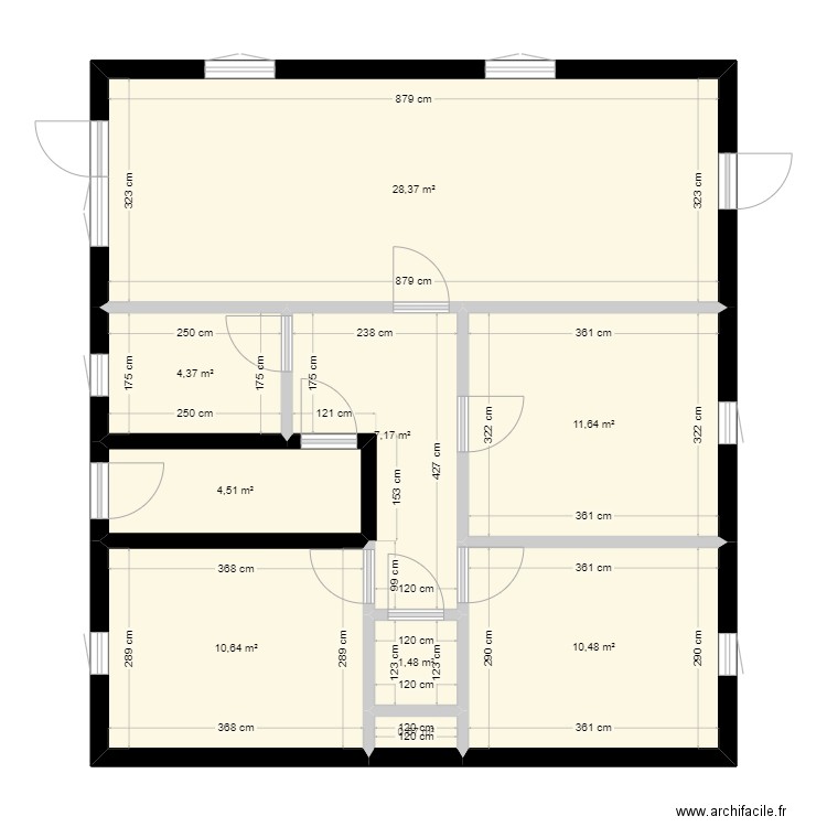 shémas avec cotation. Plan de 9 pièces et 79 m2