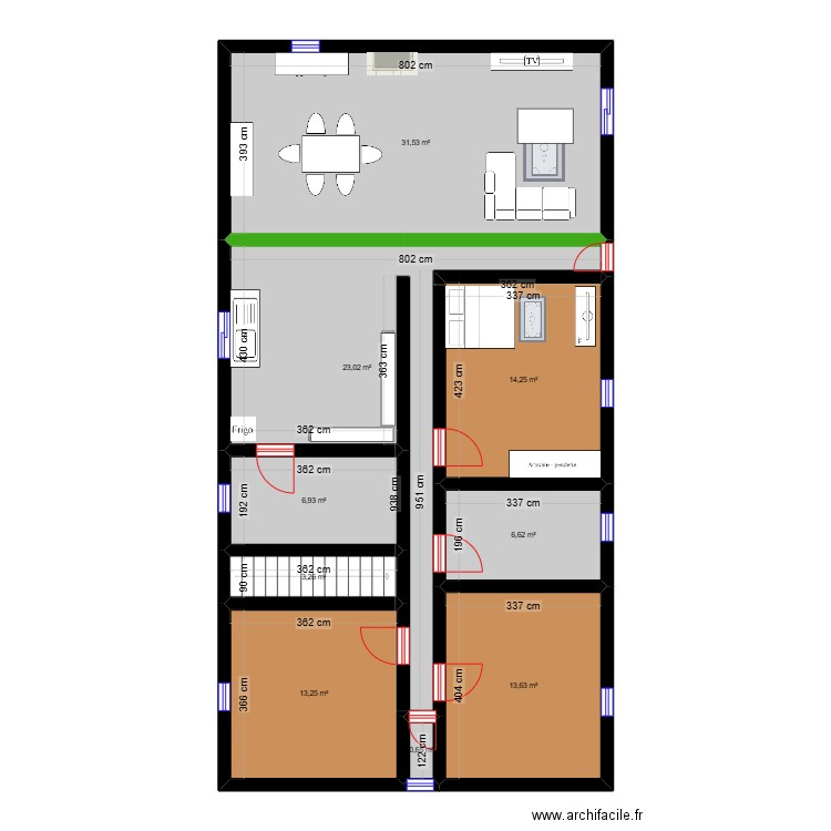 Maison . Plan de 9 pièces et 113 m2