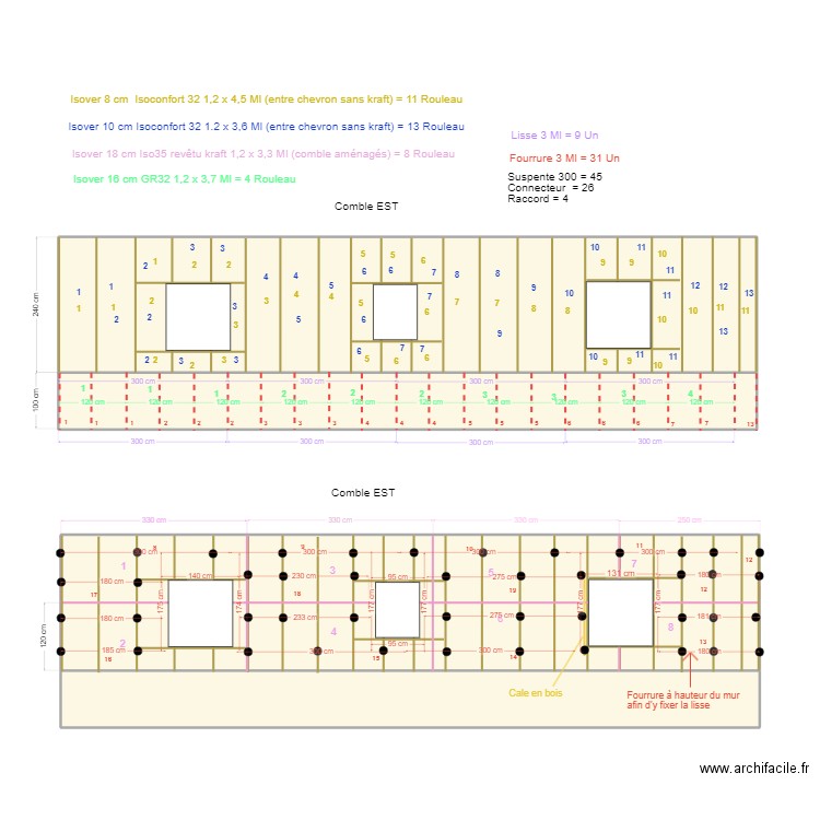 PLAN ISOLATION COMBLE 2. Plan de 3 pièces et 84 m2