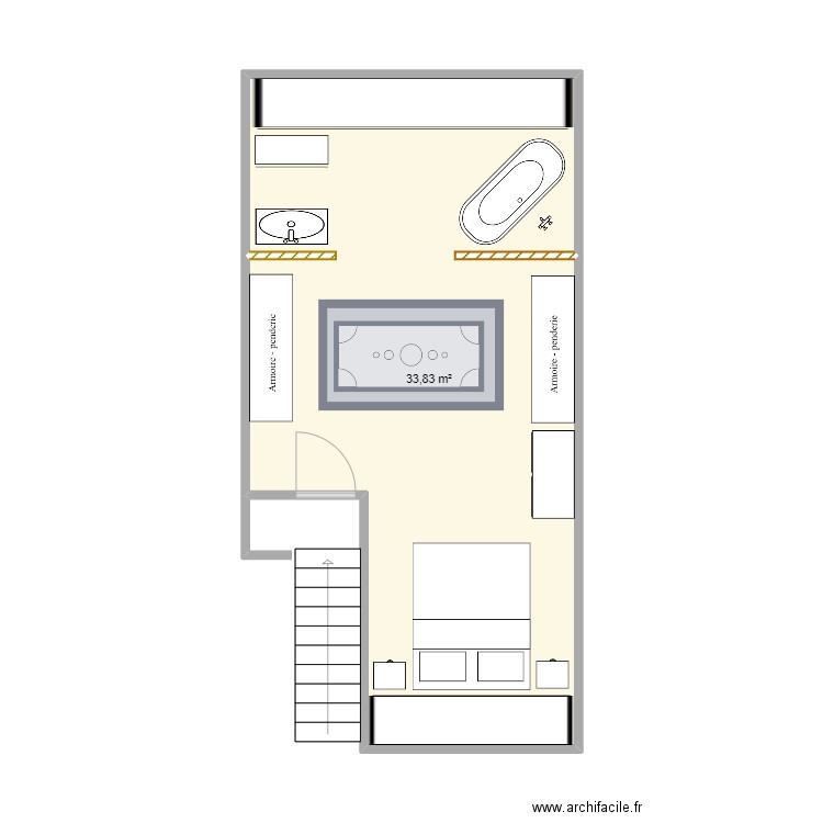 Aménagement grenier 2. Plan de 1 pièce et 34 m2