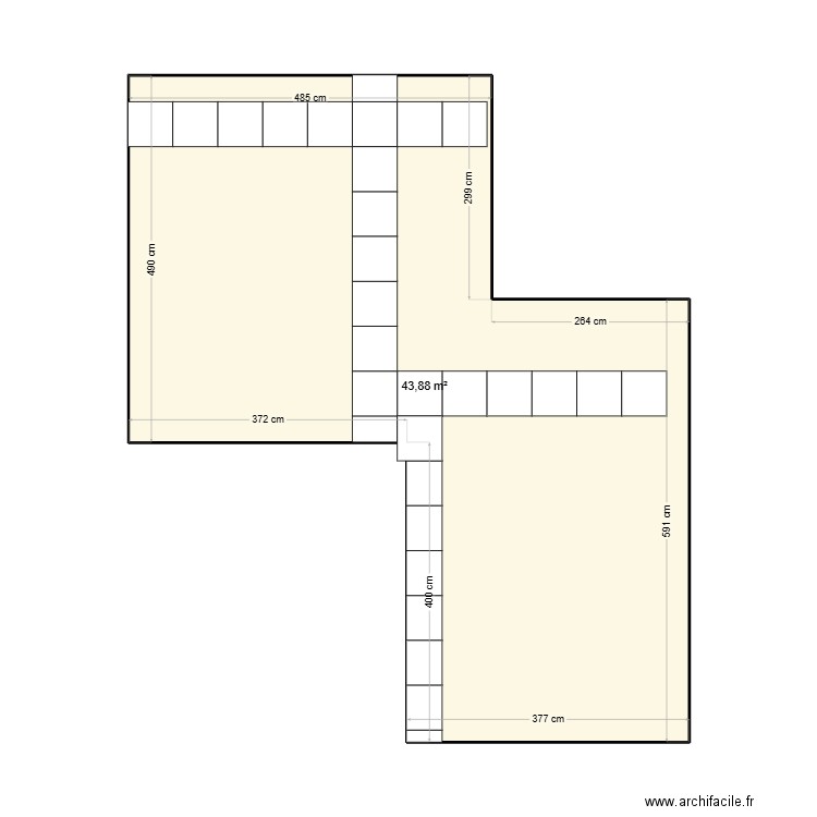 calepinage terrasse. Plan de 1 pièce et 44 m2