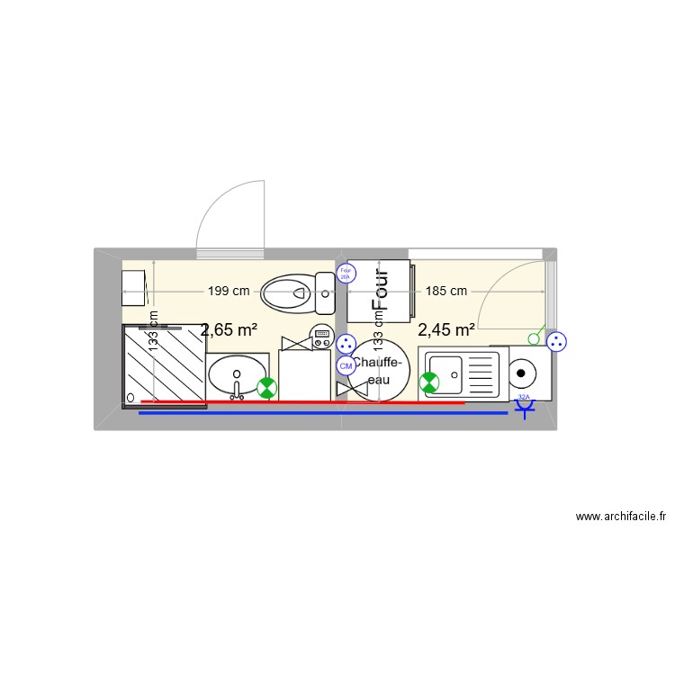 STUDIO 2. Plan de 2 pièces et 5 m2