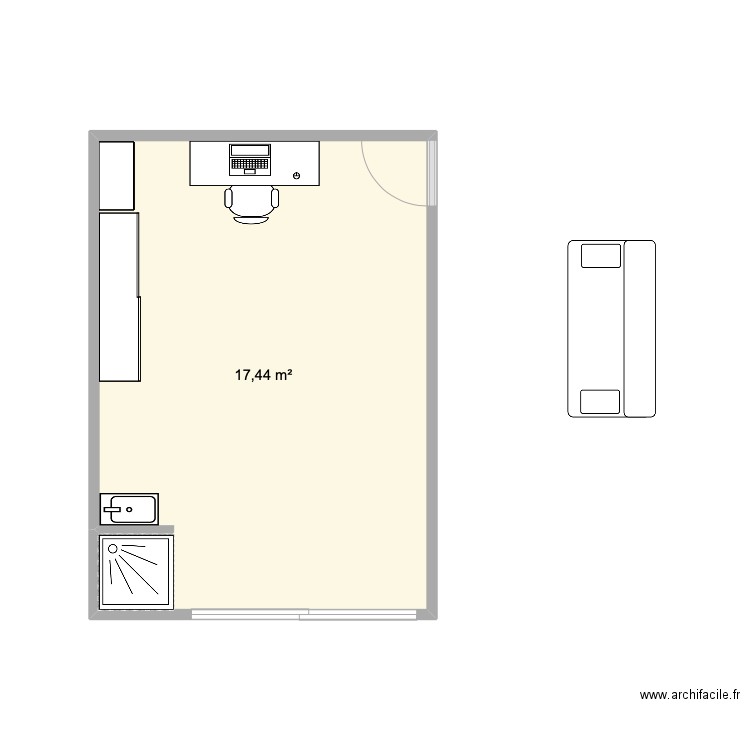 Salle de sport. Plan de 1 pièce et 17 m2