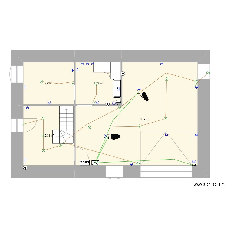 Garage Maison. Plan de 4 pièces et 61 m2