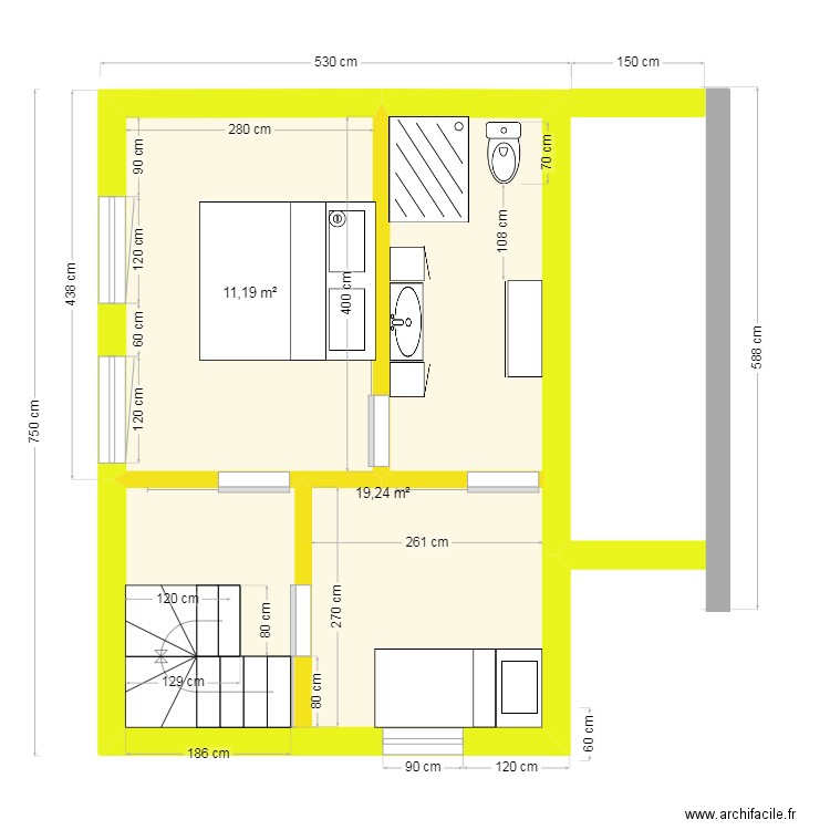 Vue plan 4.1  etage 1 projet extension WWM02.25 14.01.25. Plan de 2 pièces et 30 m2