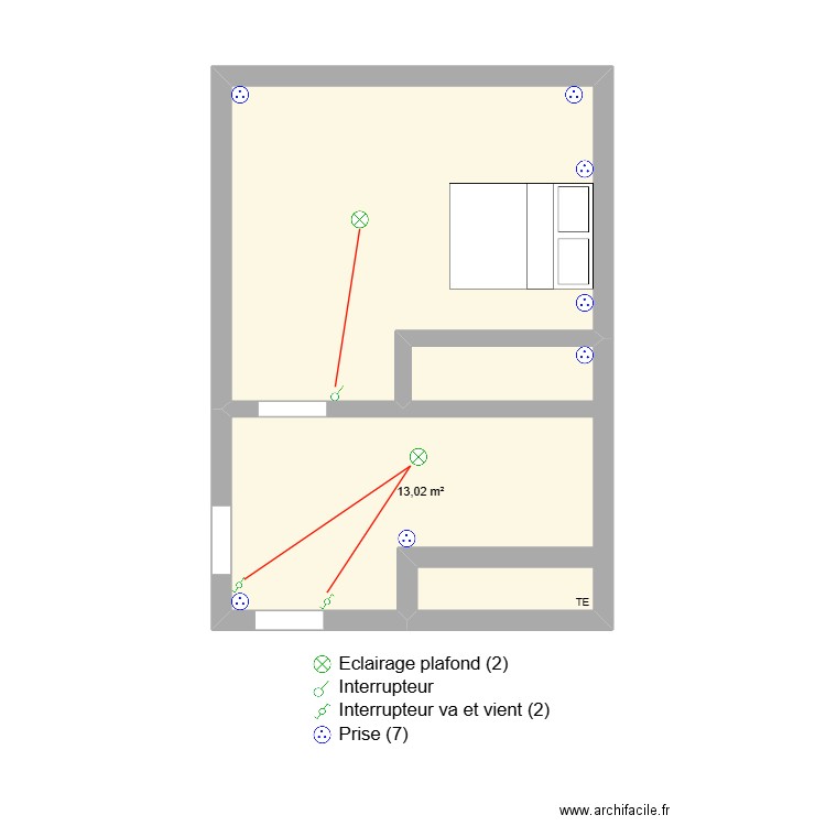 RASSE CHBRE 2. Plan de 2 pièces et 30 m2