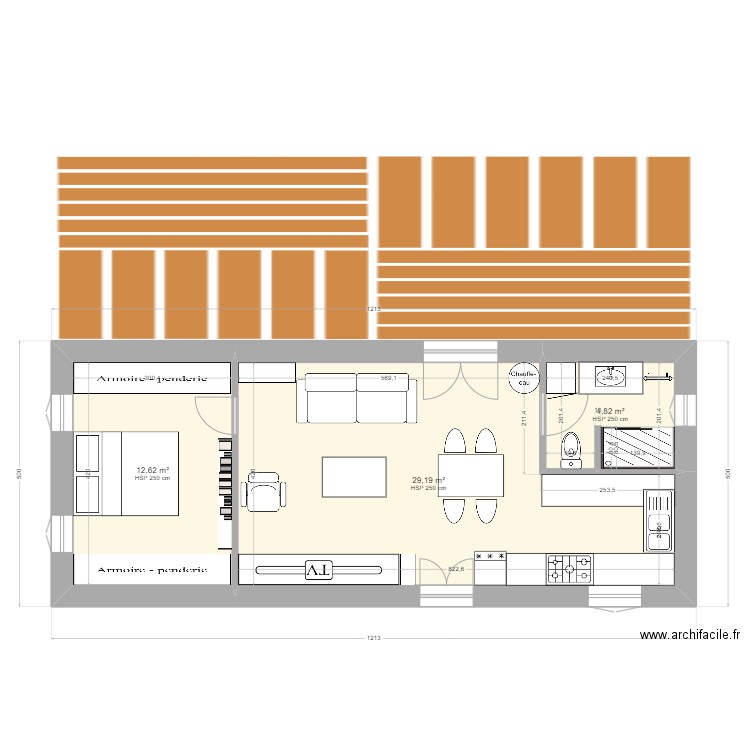 12*5. Plan de 3 pièces et 47 m2