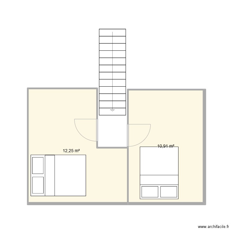 Chambre. Plan de 2 pièces et 23 m2