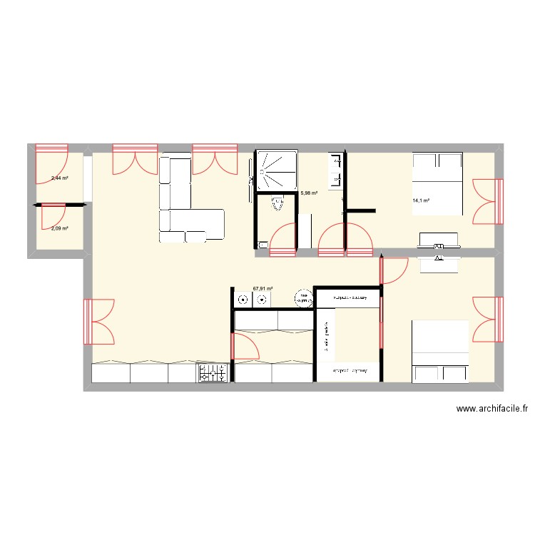 construire. Plan de 5 pièces et 93 m2