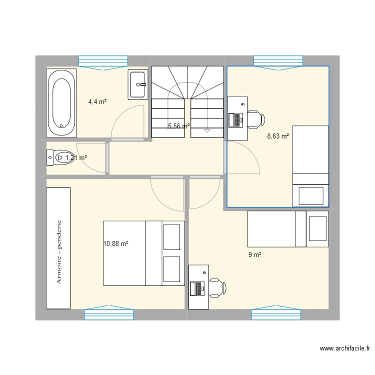 etage maison actuel. Plan de 6 pièces et 40 m2