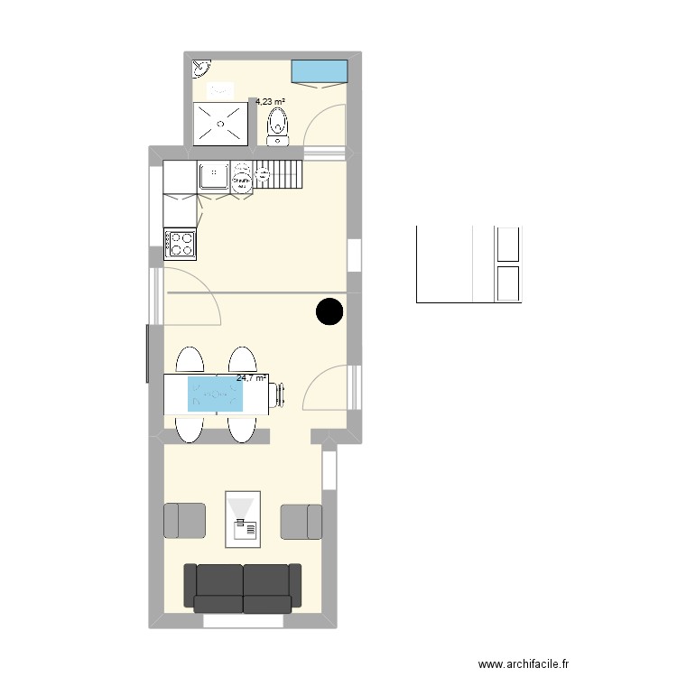 cabane avec agrandissement  V2. Plan de 2 pièces et 29 m2