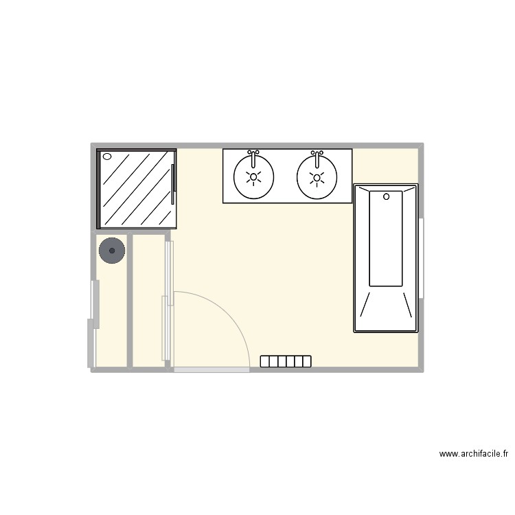 Salle de bain actuelle. Plan de 3 pièces et 8 m2