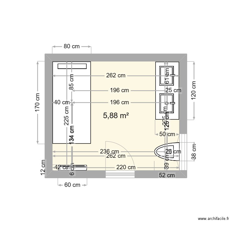 Dent D'Oche 8, Grandvaux, salle de bain rez sup. Plan de 1 pièce et 6 m2