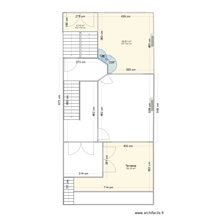 REPé RDC2. Plan de 3 pièces et 44 m2