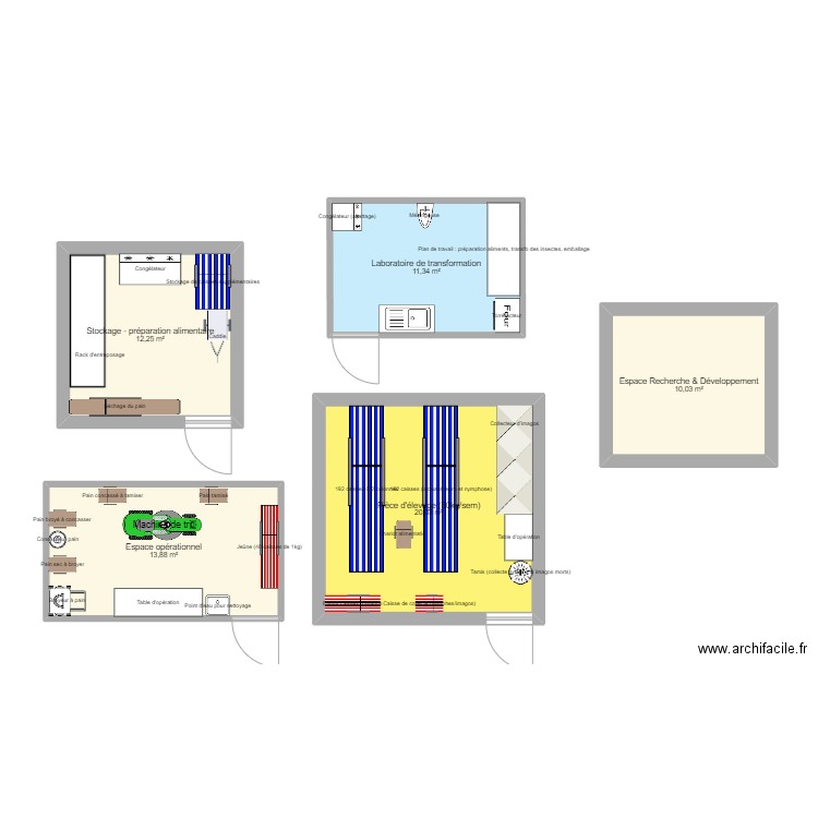 Pièce d'élevage. Plan de 5 pièces et 68 m2