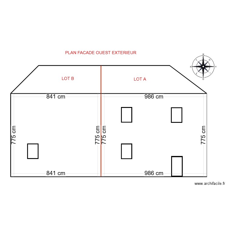 PLAN FACADE OUEST EXTERIEUR. Plan de 4 pièces et 181 m2