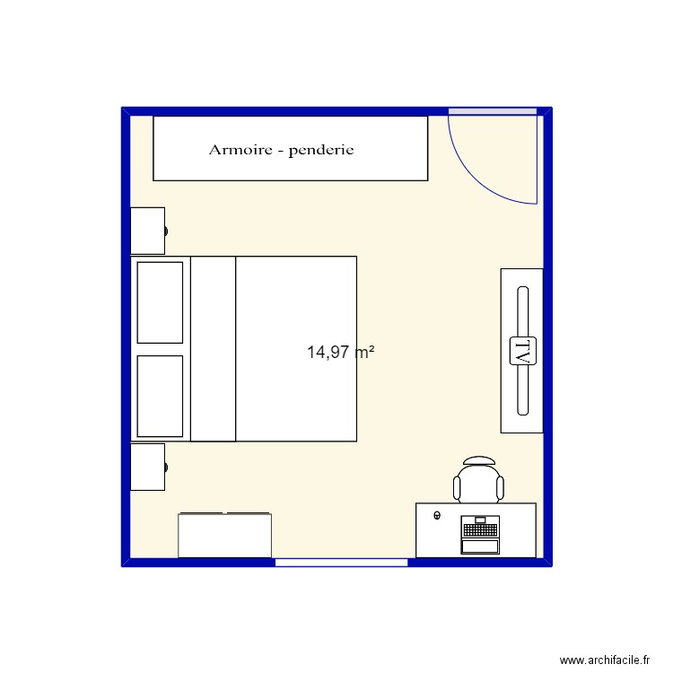 chambre. Plan de 1 pièce et 15 m2