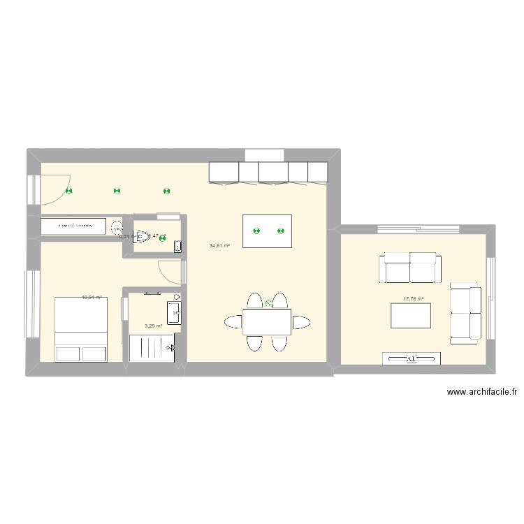 MAISON FON DETTES. Plan de 6 pièces et 68 m2