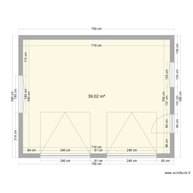 garage 1. Plan de 1 pièce et 39 m2