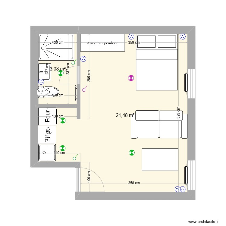 Appt 5. Plan de 2 pièces et 25 m2