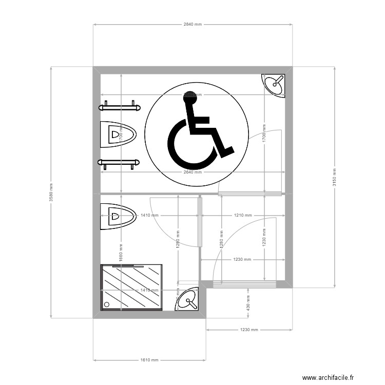 WC SANITAIRE RC. Plan de 2 pièces et 8 m2