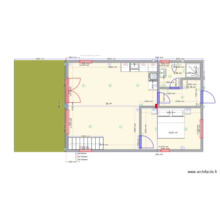 ЕБ 6 эл. Plan de 10 pièces et 97 m2