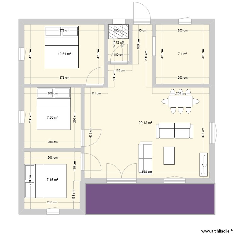 Bangos 3chambres. Plan de 6 pièces et 63 m2