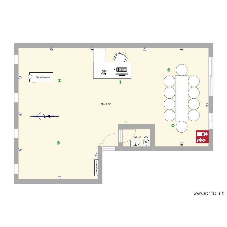 bureau anatomik. Plan de 2 pièces et 81 m2