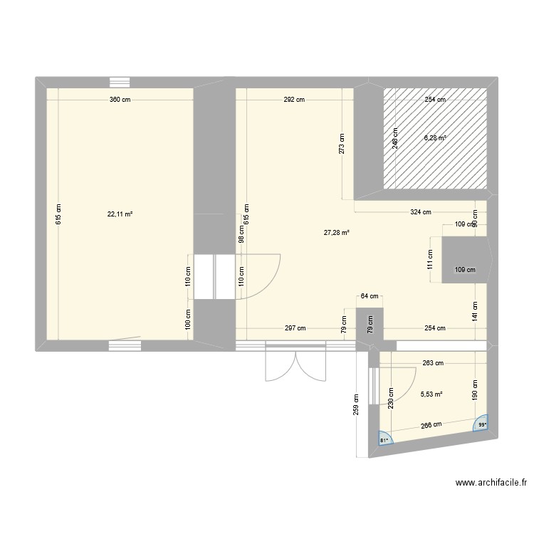 Bureau. Plan de 4 pièces et 61 m2