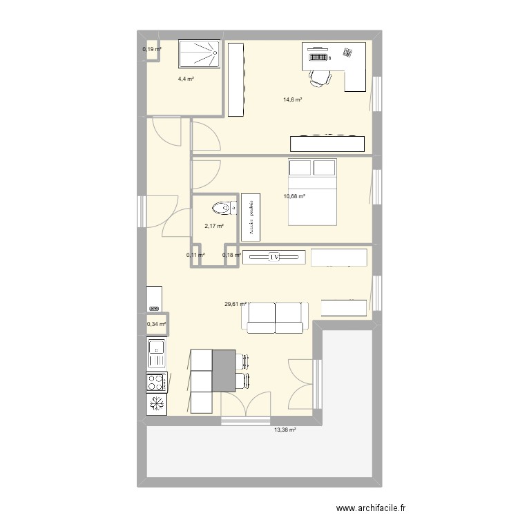 T3 Sud Est. Plan de 10 pièces et 76 m2