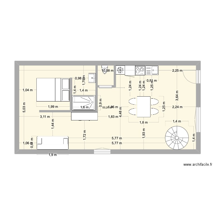 garage . Plan de 1 pièce et 53 m2