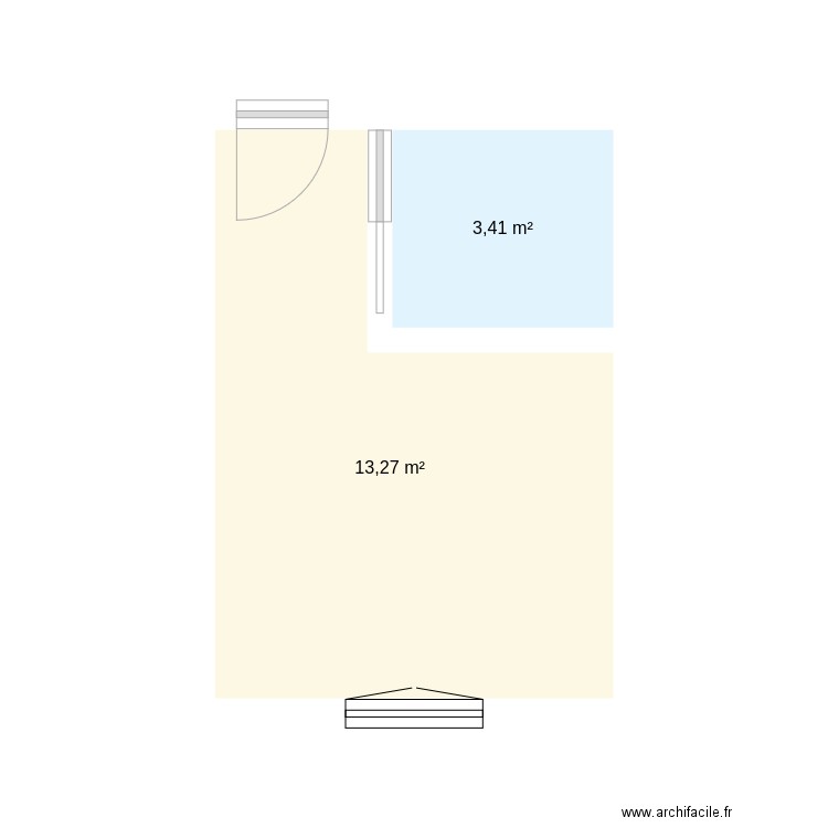 piece. Plan de 2 pièces et 17 m2