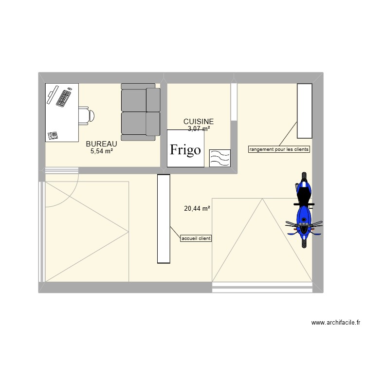 plan jet ex. Plan de 3 pièces et 29 m2