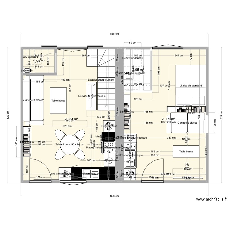 APPARTEMENT RDC F3 ET STUDIO. Plan de 4 pièces et 47 m2
